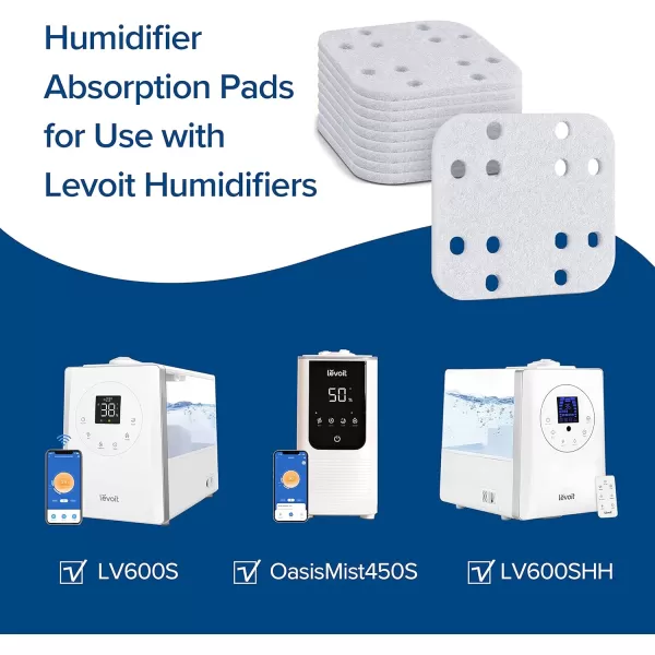 imageLEVOIT Humidifier Replacement Filters 10Pack Mineral Absorption PadCompatible with LV600SLV600HHOasisMist450SCapture Fine Particles in Water Tank to Improve Humidification EfficiencyWhite18x24