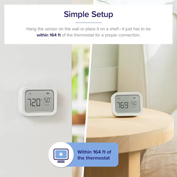imageLEVOIT Smart Temperature Humidity Sensor Hygrometer Indoor Humidity Thermometer for Home Works with Aura Thermostat Large LCD Display Vesync App Control Notification Alert Function White