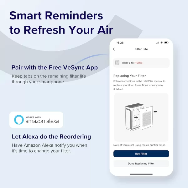 imageLEVOIT Vital 100S Smoke Remover Air Purifier Replacement 3in1 HEPA HighEfficiency Activated Carbon Filter Vital 100SRFSR LRFV102BUS 1 Pack BlueToxin Absorber Replacement Filter