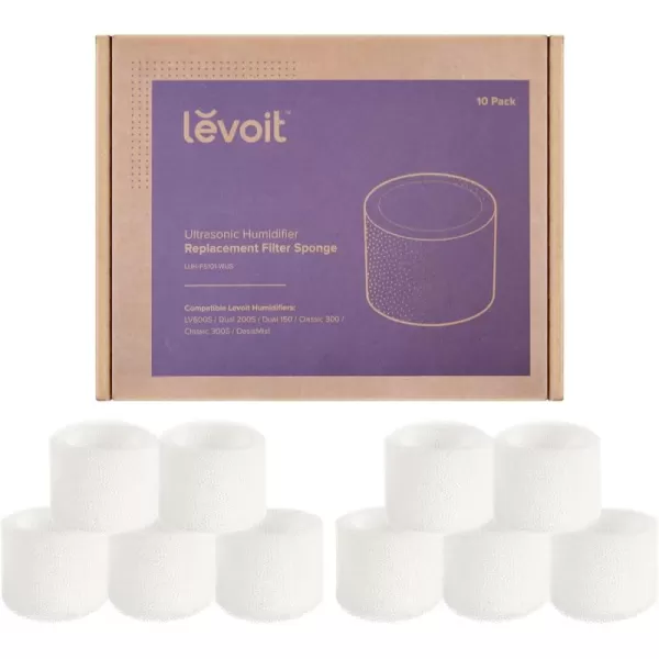 imageLEVOIT 10Pack Top Fill Humidifier Replacement Filters Capture Particles to Improve Humidification Efficiency for Classic160 Dual150 Dual200S Classic300S LV600S OasisMist450S Superior6000SWhite