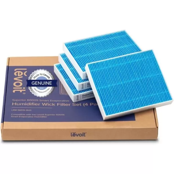 imageLEVOIT 4Pack Replacement Filters for Superior 6000S Smart Evaporative Humidifier Captures Large Particles ampamp Minerals Extends Filter Life up to 6 Months GrayBlue