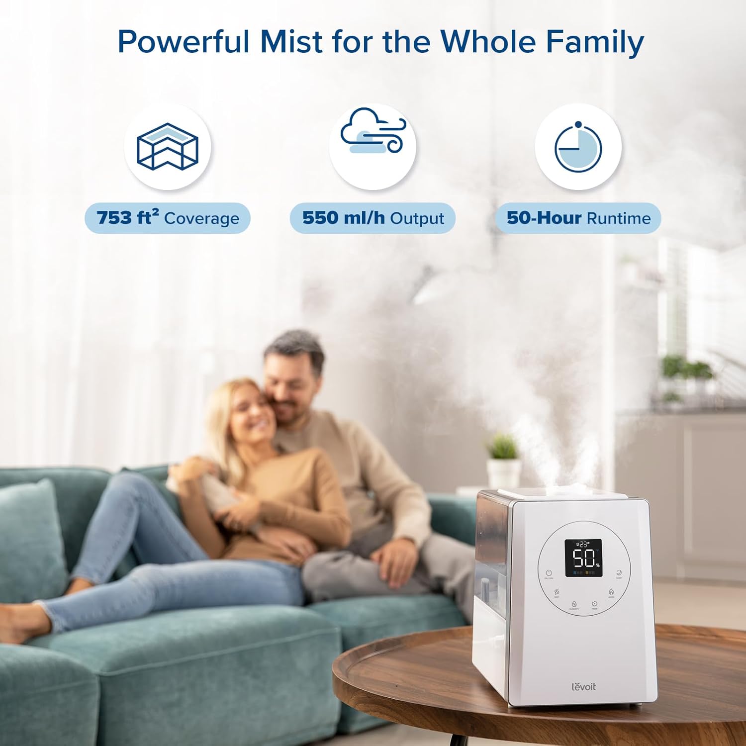 imageLEVOIT Superior 6000S Smart Evaporative Humidifiers for Home Whole House up to 3000ft 6 Gal Last 72Hour Premium Filter Dry Mode Wheels ampamp Water Fill Hose ampamp Foldable Storage  Quiet Sleep ModeSmart WarmCool Mist Ultrasonic Humidifier
