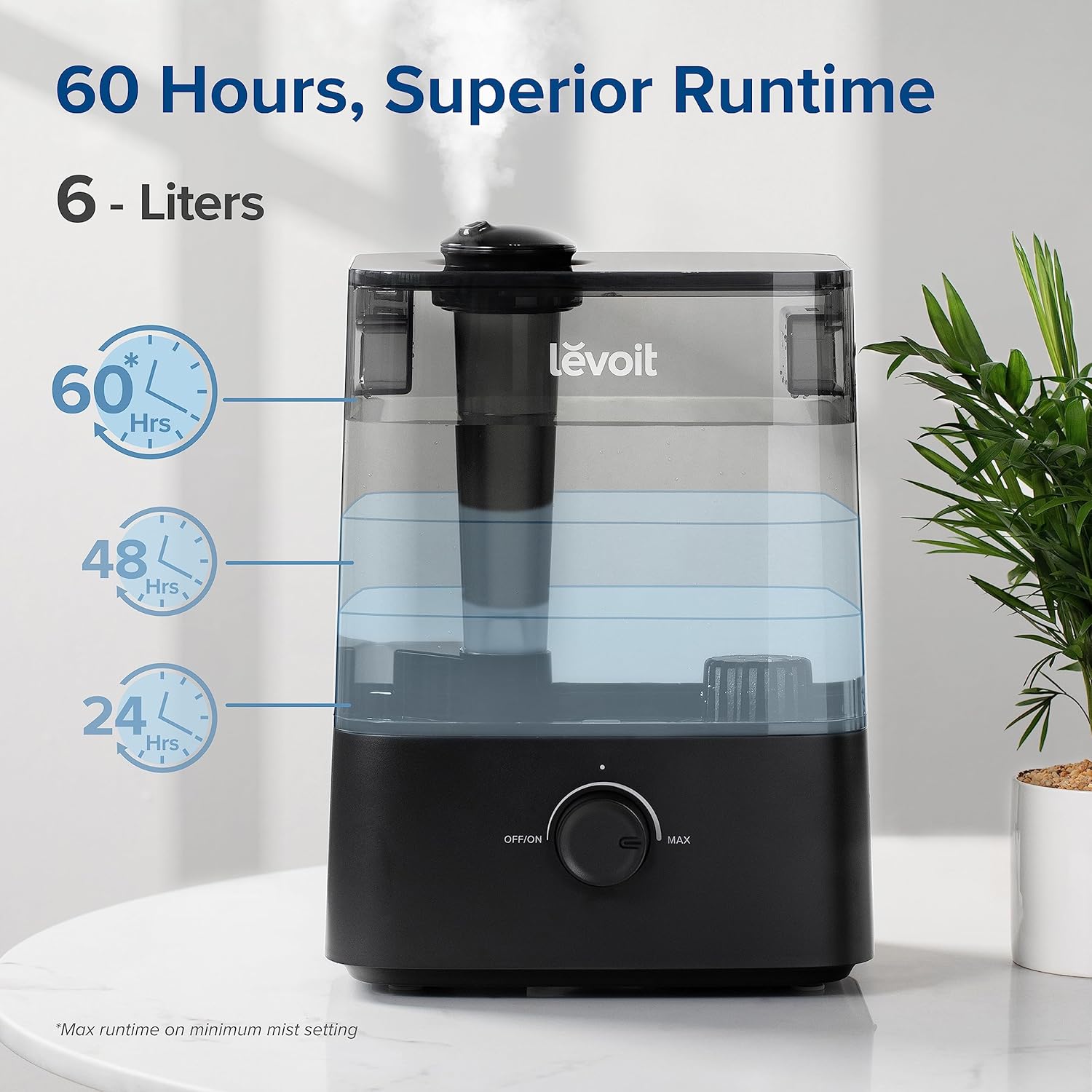 imageLEVOIT Superior 6000S Smart Evaporative Humidifiers for Home Whole House up to 3000ft 6 Gal Last 72Hour Premium Filter Dry Mode Wheels ampamp Water Fill Hose ampamp Foldable Storage  Quiet Sleep ModeCool Mist Ultrasonic Humidifier