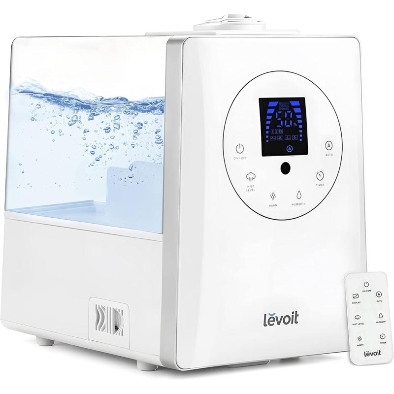 imageLEVOIT Humidifiers for Bedroom Large Room Home 6L Warm and Cool Mist Ultrasonic Air Vaporizer for Plants and Whole House Builtin Humidity Sensor Essential Oil Diffuser Whisper Quiet Timer WhiteWarm and Cool Mist