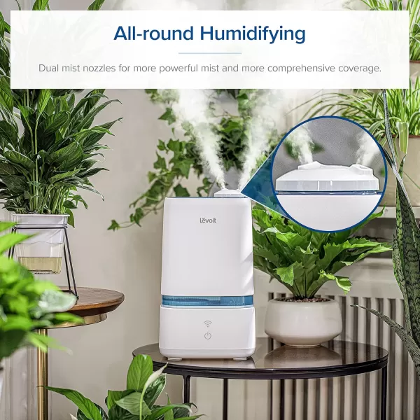 imageLEVOIT 4L Smart Cool Mist Humidifier for Home Bedroom with Essential Oils Customize Humidity for Baby ampamp Plants APP ampamp Voice Control Schedule Timer Last up to 40Hrs Whisper Quiet Handle DesignWhite and Blue