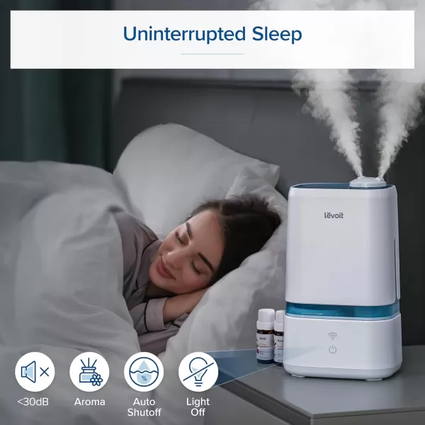 imageLEVOIT 4L Smart Cool Mist Humidifier for Home Bedroom with Essential Oils Customize Humidity for Baby ampamp Plants APP ampamp Voice Control Schedule Timer Last up to 40Hrs Whisper Quiet Handle DesignWhite and Blue