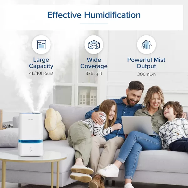 imageLEVOIT 4L Smart Cool Mist Humidifier for Home Bedroom with Essential Oils Customize Humidity for Baby ampamp Plants APP ampamp Voice Control Schedule Timer Last up to 40Hrs Whisper Quiet Handle DesignWhite and Blue