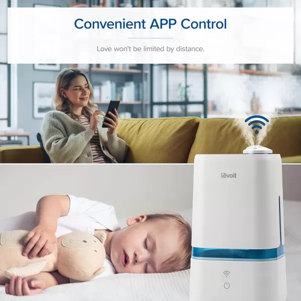 imageLEVOIT 4L Smart Cool Mist Humidifier for Home Bedroom with Essential Oils Customize Humidity for Baby ampamp Plants APP ampamp Voice Control Schedule Timer Last up to 40Hrs Whisper Quiet Handle DesignWhite and Blue