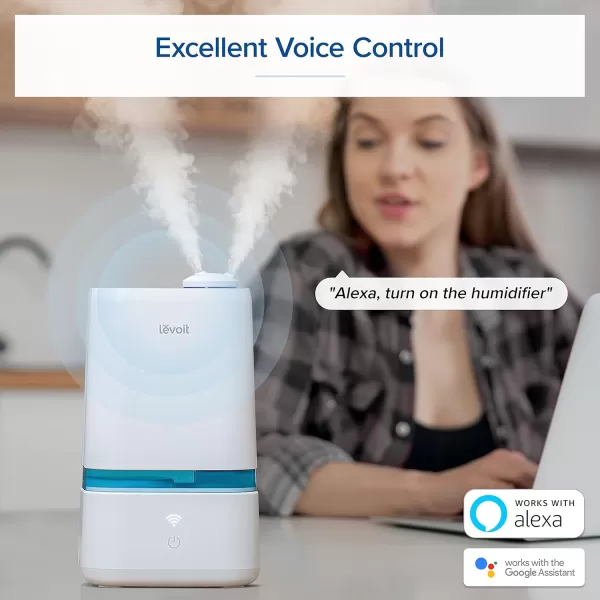 imageLEVOIT 4L Smart Cool Mist Humidifier for Home Bedroom with Essential Oils Customize Humidity for Baby ampamp Plants APP ampamp Voice Control Schedule Timer Last up to 40Hrs Whisper Quiet Handle DesignWhite and Blue