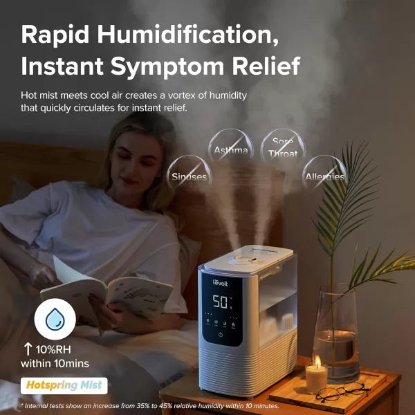 imageLEVOIT 6L Smart Warm and Cool Mist Humidifiers for Home Bedroom 60H Runtime and Auto Customized Humidity for Large room Schedule Easy Top Fill Essential Oil Diffuser WhisperQuiet Handle BlackSmart CoolWarm Mist