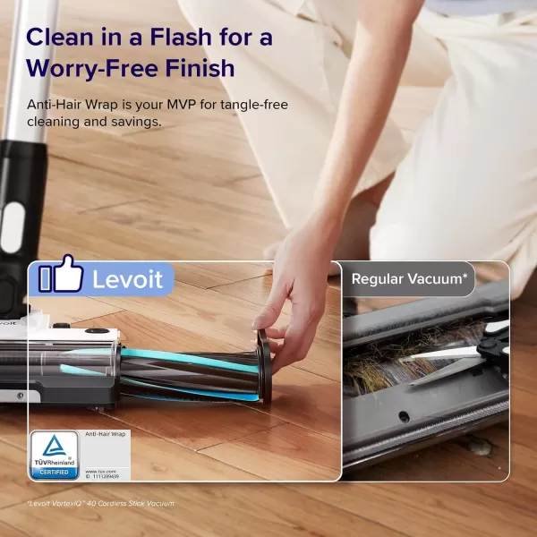 imageLEVOIT Cordless Vacuum Cleaner Stick Vac with TangleResistant Design Up to 50 Minutes Powerful Suction Rechargeable Lightweight and Versatile for Carpet Hard Floor Pet Hair Black ampamp WhiteLVAC200