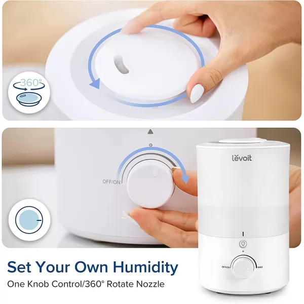 imageLEVOIT Humidifiers for Bedroom Quiet 3L Water Tank Cool Mist Top Fill Essential Oil Diffuser with 25Watt for Home Large Room 360 Nozzle Rapid Ultrasonic Humidification for Baby Nursery and PlantWhite with Nightlight