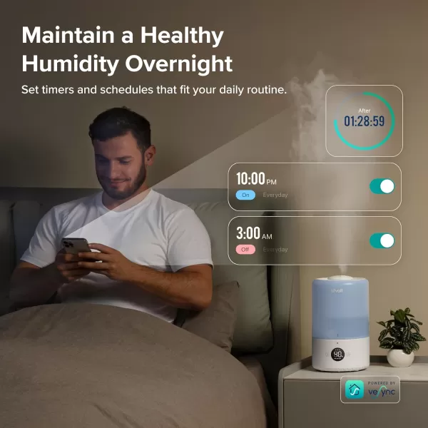 imageLEVOIT Humidifiers for Bedroom Quiet 3L Water Tank Cool Mist Top Fill Essential Oil Diffuser with 25Watt for Home Large Room 360 Nozzle Rapid Ultrasonic Humidification for Baby Nursery and PlantBlue