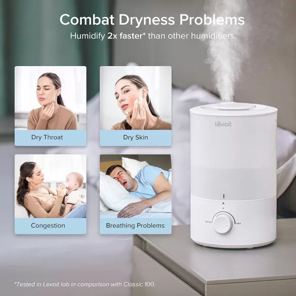 imageLEVOIT Humidifiers for Bedroom Quiet 3L Water Tank Cool Mist Top Fill Essential Oil Diffuser with 25Watt for Home Large Room 360 Nozzle Rapid Ultrasonic Humidification for Baby Nursery and PlantWhite