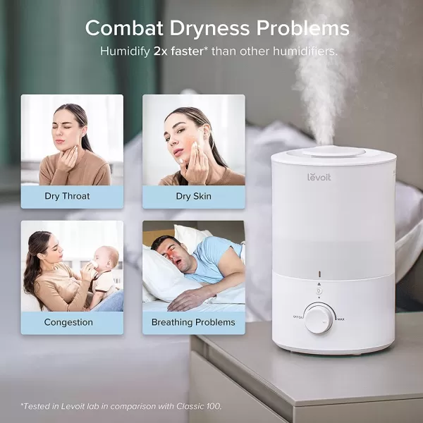 imageLEVOIT Humidifiers for Bedroom Quiet 3L Water Tank Cool Mist Top Fill Essential Oil Diffuser with 25Watt for Home Large Room 360 Nozzle Rapid Ultrasonic Humidification for Baby Nursery and PlantWhite with Nightlight