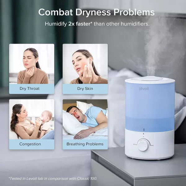 imageLEVOIT Humidifiers for Bedroom Quiet 3L Water Tank Cool Mist Top Fill Essential Oil Diffuser with 25Watt for Home Large Room 360 Nozzle Rapid Ultrasonic Humidification for Baby Nursery and PlantBlue