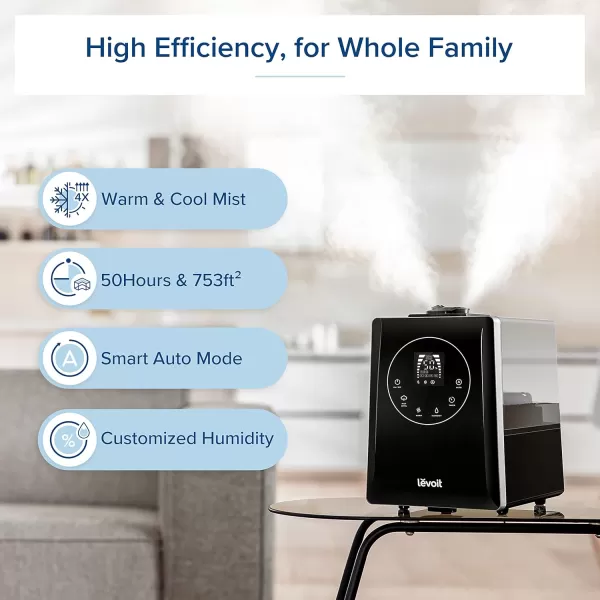 imageLEVOIT OasisMist 1000S 10L Smart Humidifier for Home Large Room Bedroom Last 100 Hours Suitable for Indoor Plant Cover up to 600ft Easy Top Fill Remoter ampamp Voice Control Auto Mode Quiet WhiteBlack