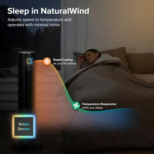 imageLEVOIT Smart 42 Tower Fan for Bedroom Oscillating Fan with Quiet 26fts Velocity 25dB Brushless DC Motor 12 Speeds 4 Modes 24H Timer with APP Works with Alexa Standing Bladeless Fan for HomeBlack
