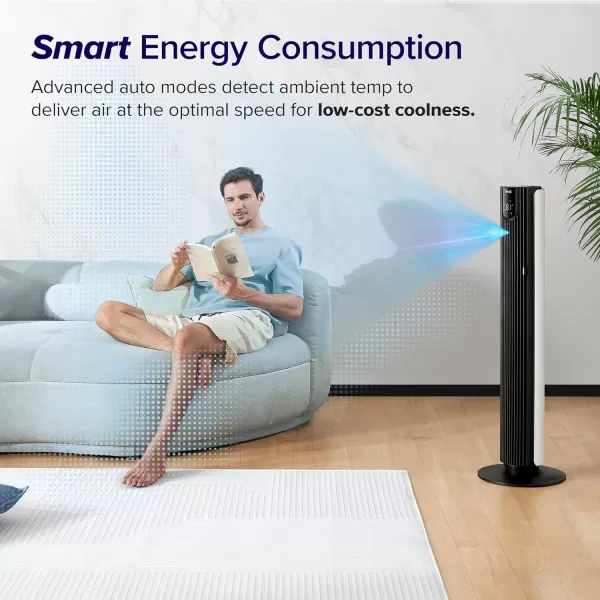 imageLEVOIT Smart 42 Tower Fan for Bedroom Oscillating Fan with Quiet 26fts Velocity 25dB Brushless DC Motor 12 Speeds 4 Modes 24H Timer with APP Works with Alexa Standing Bladeless Fan for HomeWhite