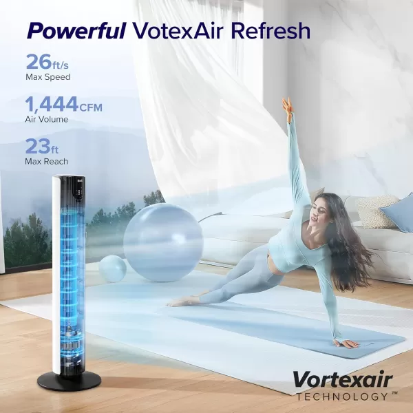 imageLEVOIT Smart 42 Tower Fan for Bedroom Oscillating Fan with Quiet 26fts Velocity 25dB Brushless DC Motor 12 Speeds 4 Modes 24H Timer with APP Works with Alexa Standing Bladeless Fan for HomeWhite