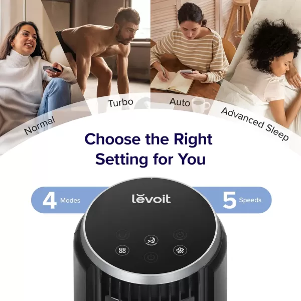imageLEVOIT Smart 42 Tower Fan for Bedroom Oscillating Fan with Quiet 26fts Velocity 25dB Brushless DC Motor 12 Speeds 4 Modes 24H Timer with APP Works with Alexa Standing Bladeless Fan for HomeBlack