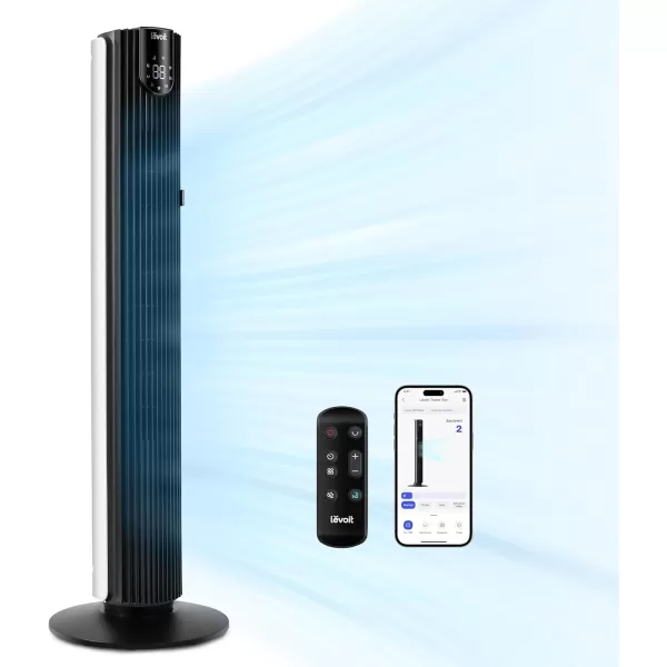 imageLEVOIT Smart 42 Tower Fan for Bedroom Oscillating Fan with Quiet 26fts Velocity 25dB Brushless DC Motor 12 Speeds 4 Modes 24H Timer with APP Works with Alexa Standing Bladeless Fan for HomeWhite