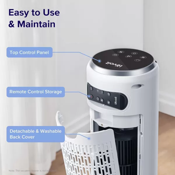 imageLEVOIT Smart 42 Tower Fan for Bedroom Oscillating Fan with Quiet 26fts Velocity 25dB Brushless DC Motor 12 Speeds 4 Modes 24H Timer with APP Works with Alexa Standing Bladeless Fan for HomeWhite