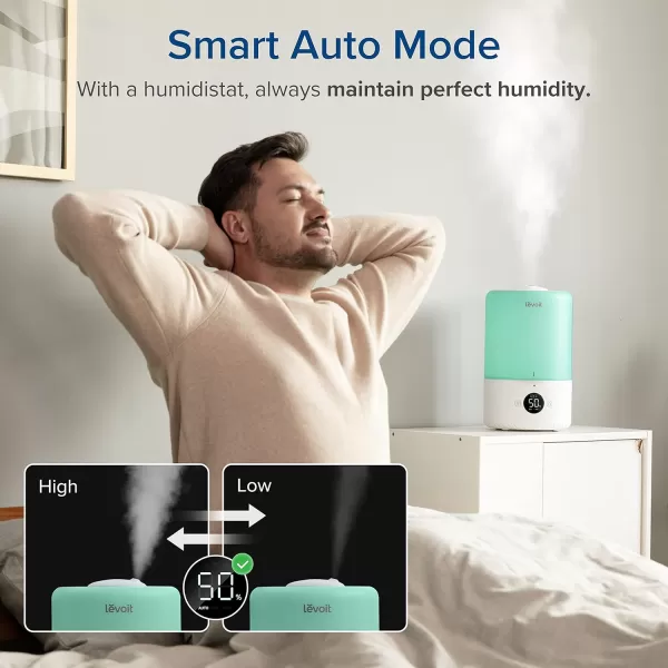 imageLEVOIT Smart Cool Mist Top Fill Humidifiers for Bedroom with Sensor Auto Humidity Setting  APP ampamp Voice Control Essential Oil Diffuser Ultra Quiet Operation Super Easy to Use and Clean 3L Green