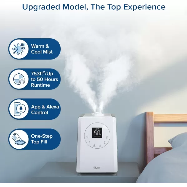 imageLEVOIT Superior 6000S Smart Evaporative Humidifiers for Home Whole House up to 3000ft 6 Gal Last 72Hour Premium Filter Dry Mode Wheels ampamp Water Fill Hose ampamp Foldable Storage  Quiet Sleep ModeSmart WarmCool Mist Ultrasonic Humidifier