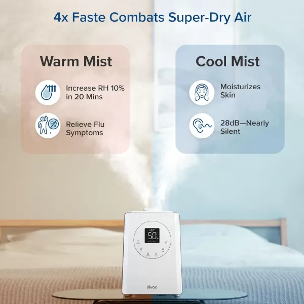imageLEVOIT Superior 6000S Smart Evaporative Humidifiers for Home Whole House up to 3000ft 6 Gal Last 72Hour Premium Filter Dry Mode Wheels ampamp Water Fill Hose ampamp Foldable Storage  Quiet Sleep ModeSmart WarmCool Mist Ultrasonic Humidifier
