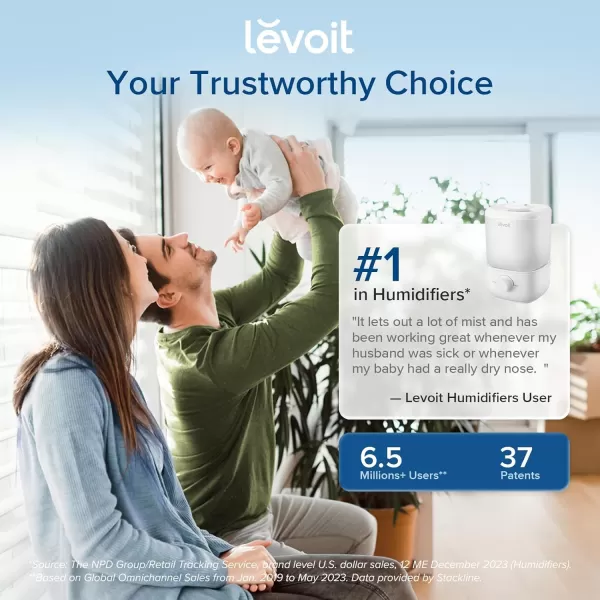imageLEVOIT Top Fill Humidifiers for Bedroom 25L Tank for Large Room Easy to Fill ampamp Clean 28dB Quiet Cool Mist Air Humidifier for Home Baby Nursery ampamp Plants Auto Shutoff and BPAFree for Safety 25HWhite
