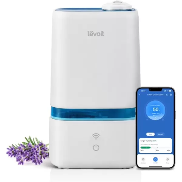 imageLEVOIT 4L Smart Cool Mist Humidifier for Home Bedroom with Essential Oils Customize Humidity for Baby ampamp Plants APP ampamp Voice Control Schedule Timer Last up to 40Hrs Whisper Quiet Handle DesignWhite and Blue