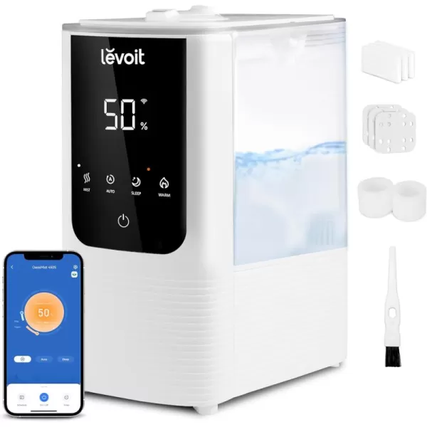 imageLEVOIT 6L Smart Warm and Cool Mist Humidifiers for Home Bedroom 60H Runtime and Auto Customized Humidity for Large room Schedule Easy Top Fill Essential Oil Diffuser WhisperQuiet Handle BlackSmart CoolWarm Mist