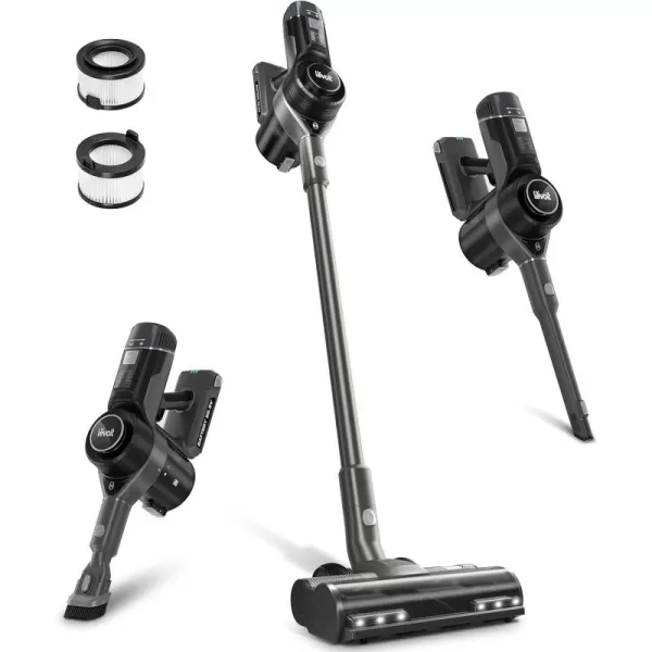 imageLEVOIT Cordless Vacuum Cleaner 400W Motor Stick Vac with Powerful Suction and Auto Mode Up to 40 Minutes Runtime 4Stage HEPA Filter Deep Clean Carpet Hard Floor Pet Hair GreyIQ 40