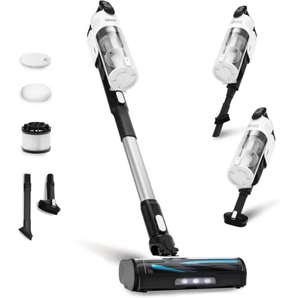 imageLEVOIT Cordless Vacuum Cleaner Stick Vac with TangleResistant Design Up to 50 Minutes Powerful Suction Rechargeable Lightweight and Versatile for Carpet Hard Floor Pet Hair Black ampamp WhiteLVAC200