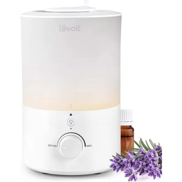 imageLEVOIT Humidifiers for Bedroom Quiet 3L Water Tank Cool Mist Top Fill Essential Oil Diffuser with 25Watt for Home Large Room 360 Nozzle Rapid Ultrasonic Humidification for Baby Nursery and PlantWhite with Nightlight