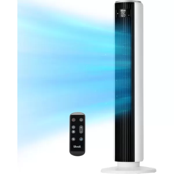 imageLEVOIT Smart 42 Tower Fan for Bedroom Oscillating Fan with Quiet 26fts Velocity 25dB Brushless DC Motor 12 Speeds 4 Modes 24H Timer with APP Works with Alexa Standing Bladeless Fan for HomeWhite