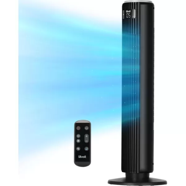 imageLEVOIT Smart 42 Tower Fan for Bedroom Oscillating Fan with Quiet 26fts Velocity 25dB Brushless DC Motor 12 Speeds 4 Modes 24H Timer with APP Works with Alexa Standing Bladeless Fan for HomeBlack