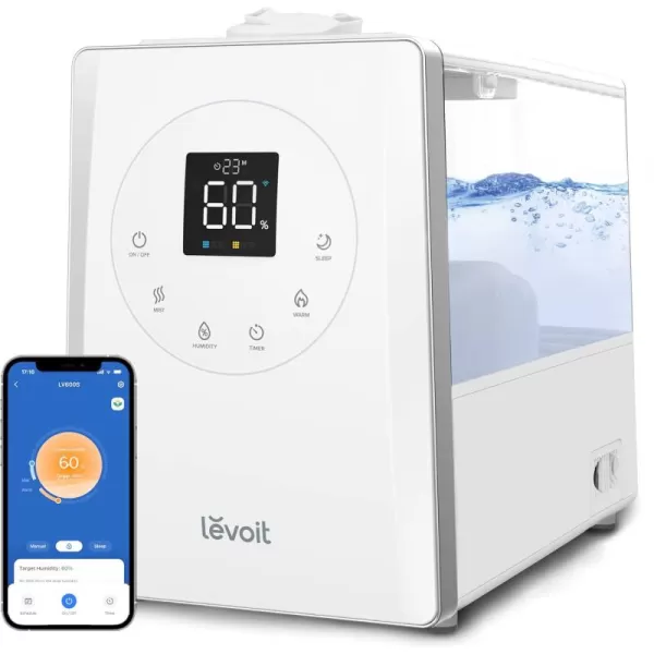 imageLEVOIT Superior 6000S Smart Evaporative Humidifiers for Home Whole House up to 3000ft 6 Gal Last 72Hour Premium Filter Dry Mode Wheels ampamp Water Fill Hose ampamp Foldable Storage  Quiet Sleep ModeSmart WarmCool Mist Ultrasonic Humidifier