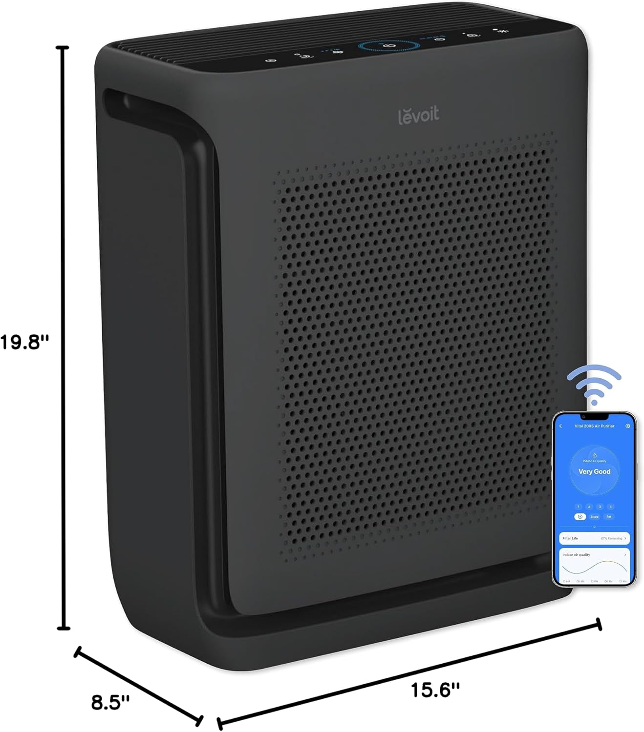 imageLEVOIT Air Purifiers for Home Large Room Up to 1800 Ft in 1 Hr with Washable PreFilter Air Quality Monitor Smart WiFi HEPA Sleep Mode for Allergies Pet Hair in Bedroom Vital 200SP WhiteBlack