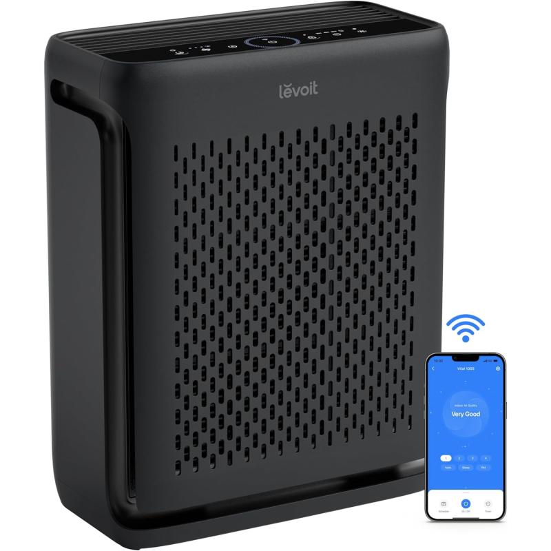 imageLEVOIT Air Purifiers for Home Large Room Bedroom Up to 1110 Ft with Air Quality and Light Sensors Smart WiFi Washable Filters HEPA Sleep Mode for Pets Allergies Dust Pollen Vital 100SP WhiteBlack
