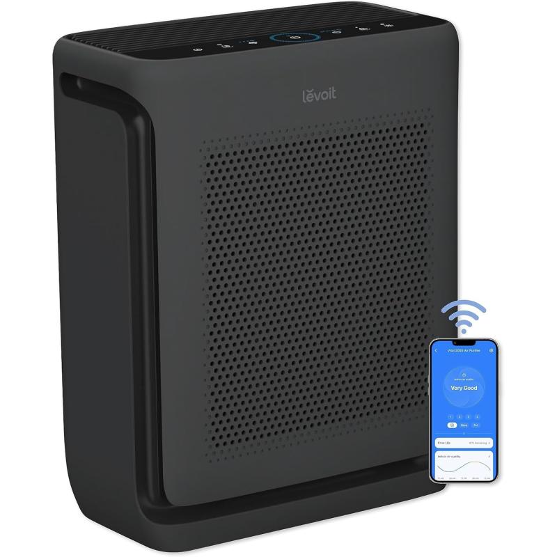 imageLEVOIT Air Purifiers for Home Large Room Up to 1800 Ft in 1 Hr with Washable PreFilter Air Quality Monitor Smart WiFi HEPA Sleep Mode for Allergies Pet Hair in Bedroom Vital 200SP WhiteBlack