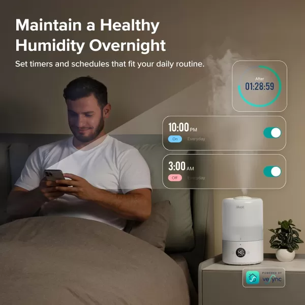 imageLEVOIT Smart Cool Mist Top Fill Humidifiers for Bedroom with Sensor Auto Humidity Setting  APP ampamp Voice Control Essential Oil Diffuser Ultra Quiet Operation Super Easy Top Fill 3L WhiteWhite