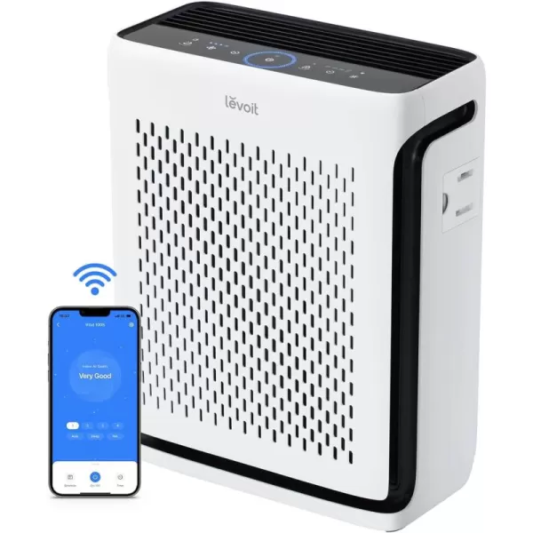 imageLEVOIT Air Purifiers for Home Large Room Bedroom Up to 1110 Ft with Air Quality and Light Sensors Smart WiFi Washable Filters HEPA Sleep Mode for Pets Allergies Dust Pollen Vital 100SP WhiteWhite