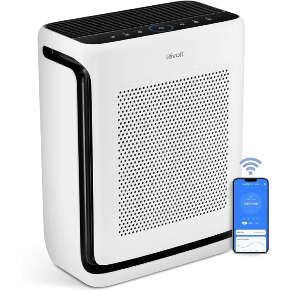 imageLEVOIT Air Purifiers for Home Large Room Up to 1800 Ft in 1 Hr with Washable PreFilter Air Quality Monitor Smart WiFi HEPA Sleep Mode for Allergies Pet Hair in Bedroom Vital 200SP WhiteWhite