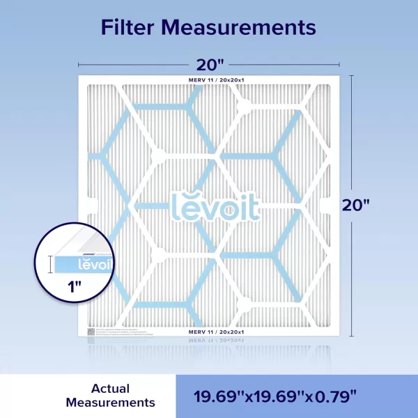 imageLEVOIT 20x20x1 Air Filter MERV 11 6Month Pleated 1Inch Electrostatic AC Furnace Air Cleaning Filter 2 Pack Actual Size 19691969079 inches20201