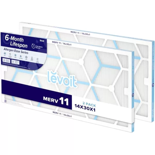 imageLEVOIT 20x20x1 Air Filter MERV 11 6Month Pleated 1Inch Electrostatic AC Furnace Air Cleaning Filter 2 Pack Actual Size 19691969079 inches14301