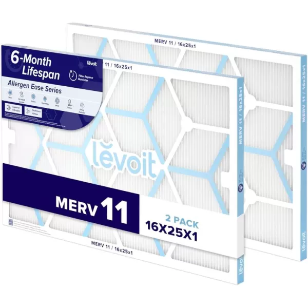 imageLEVOIT 20x20x1 Air Filter MERV 11 6Month Pleated 1Inch Electrostatic AC Furnace Air Cleaning Filter 2 Pack Actual Size 19691969079 inches16251