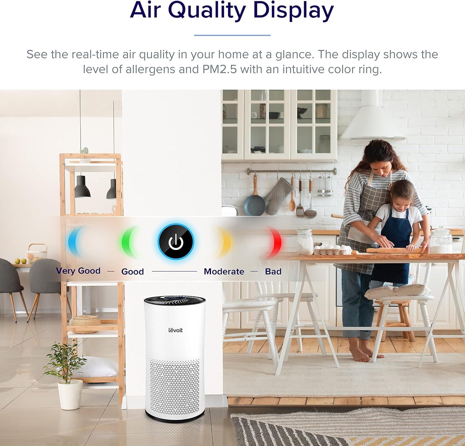 imageLEVOIT Air Purifiers for Home Large Room With Air Quality Monitor Quiet for Bedroom 3in1 Filter Auto Mode LVH133 BlackWhite