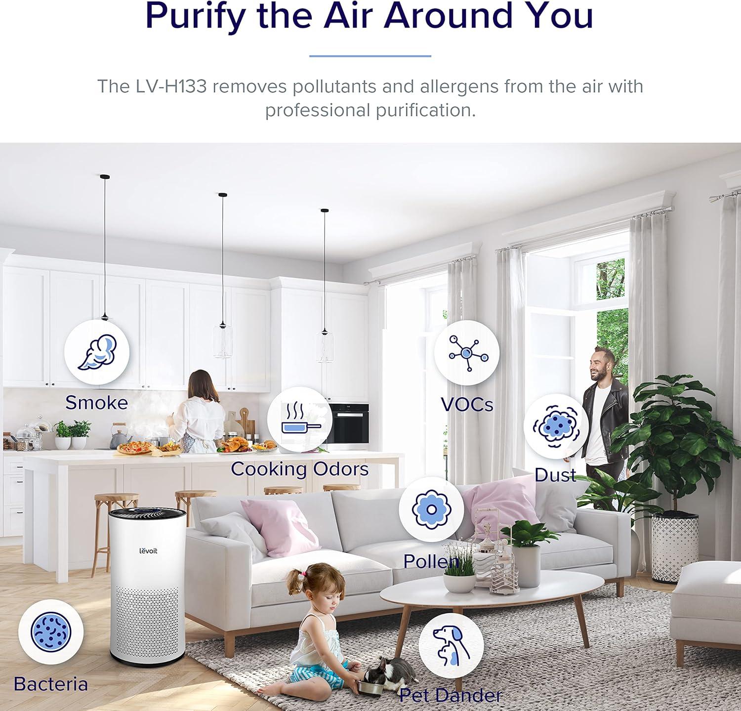 imageLEVOIT Air Purifiers for Home Large Room With Air Quality Monitor Quiet for Bedroom 3in1 Filter Auto Mode LVH133 BlackWhite